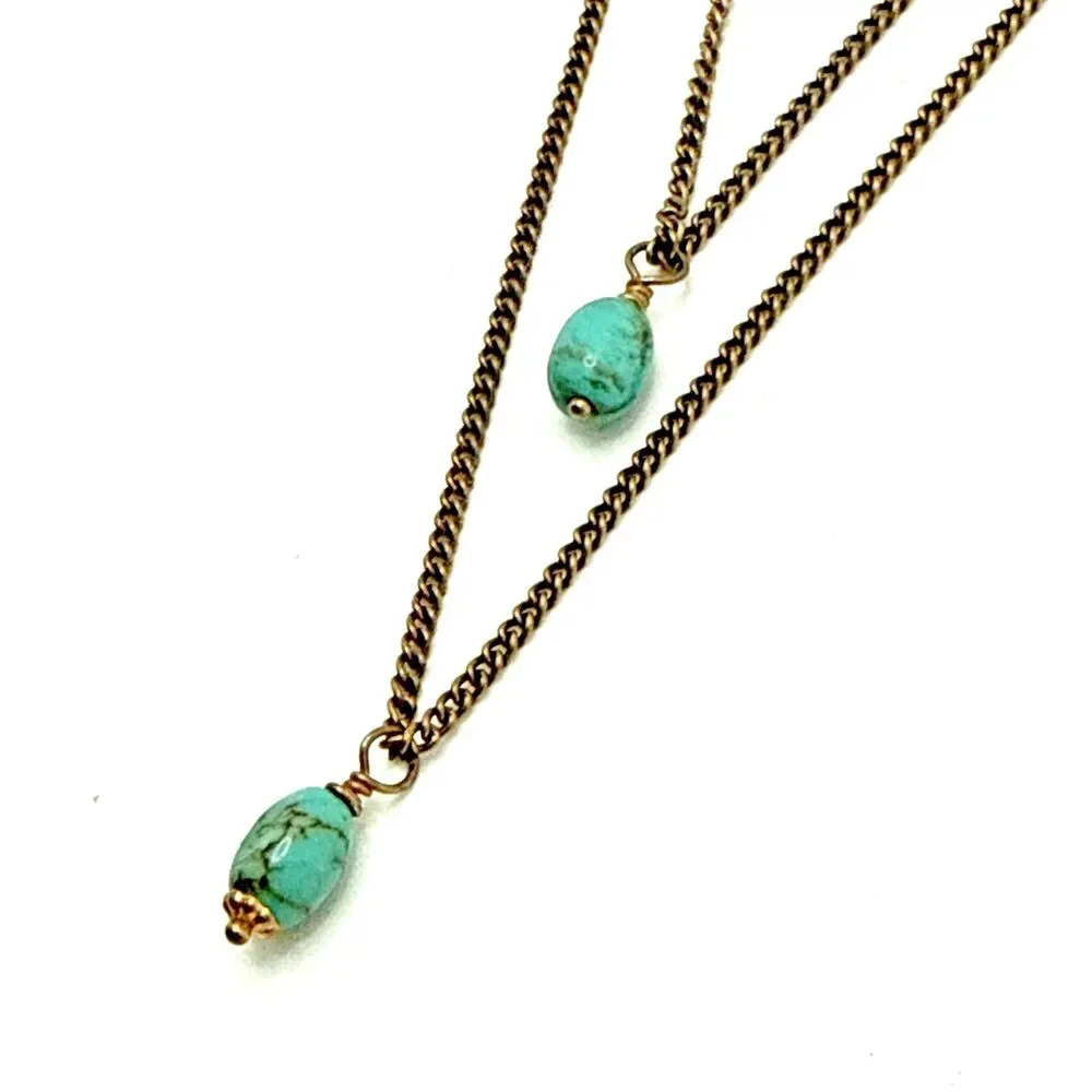 Vintage MARIE CHAVEZ Turquoise Stone Necklace Double Strand Boho 16